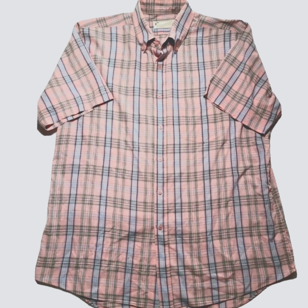 Men's ARNOLD PALMER Golf Button Down Short Sleeve SHIRT XL PINK Plaid Vintage